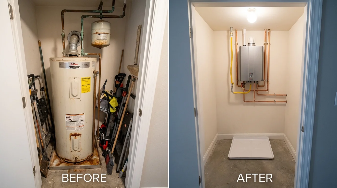 Tank water heater versus wall-mounted tankless unit comparison for Miami Beach, FL homeowners